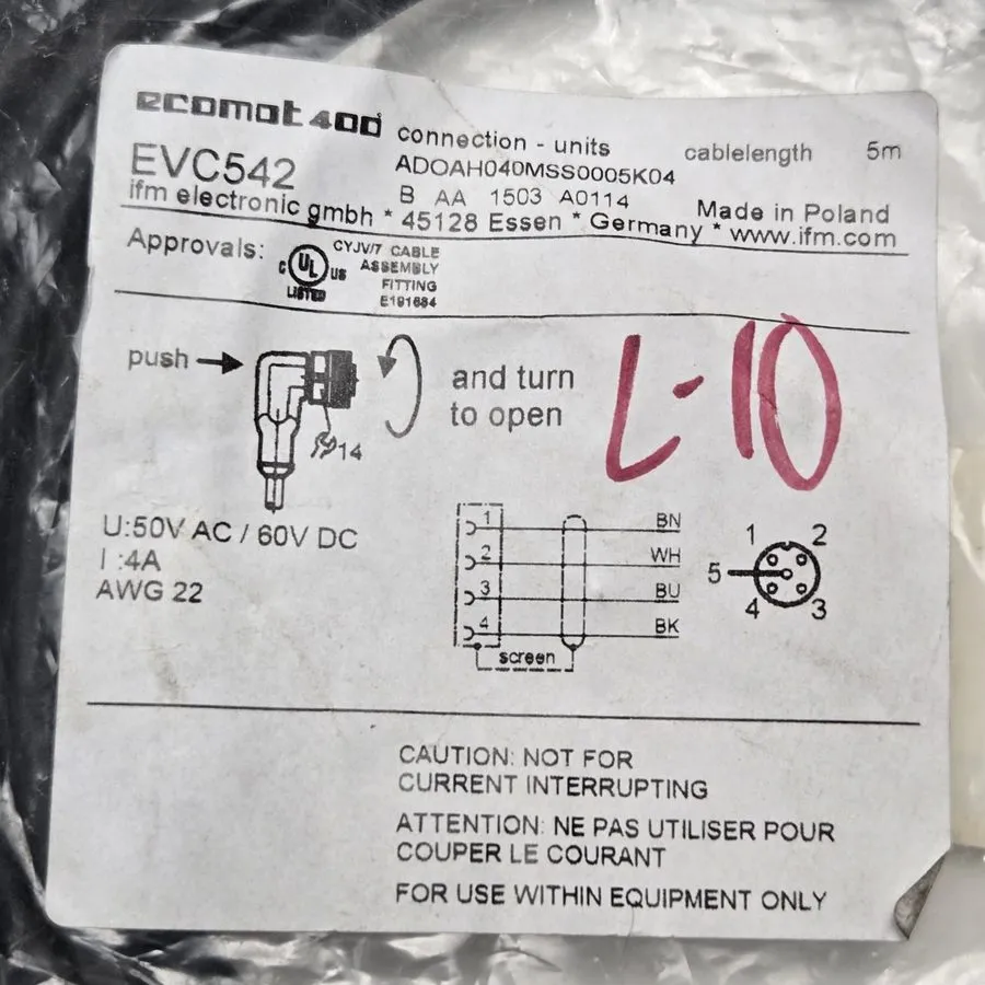 Соединительный кабель IFM Efector EVC542 Cordset 4-Wire M12 Micro 90° Connector  — фото лота 1