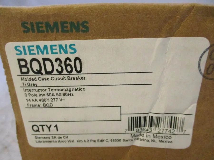 Автоматический выключатель Siemens BQD360 60A, 480V AC Molded Case Circuit Break