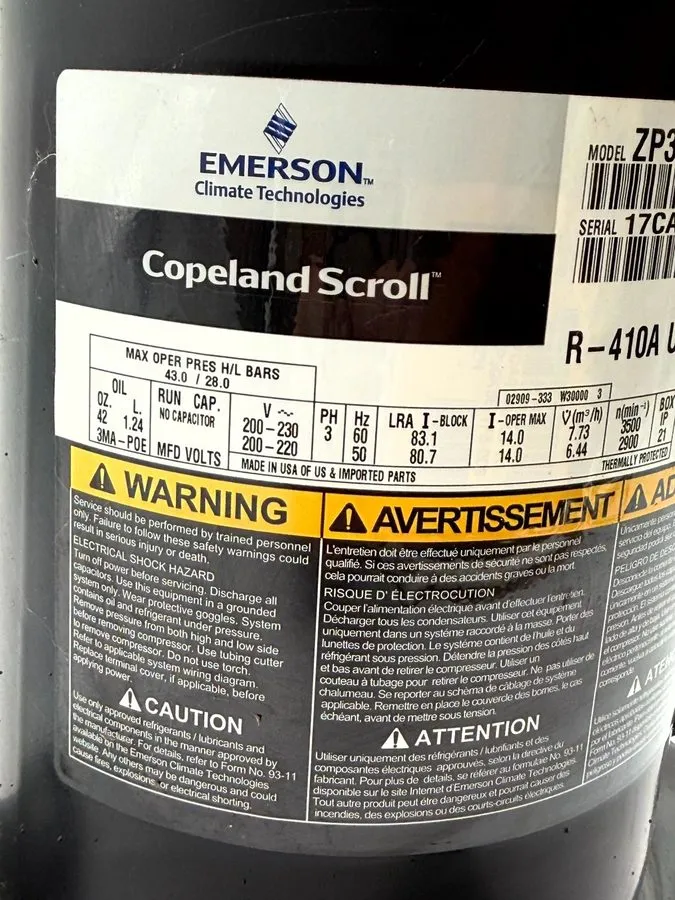 Компрессор ZP39K5E-TF5-130 Copeland® 3-1/4 HP A/C Scroll Compressor