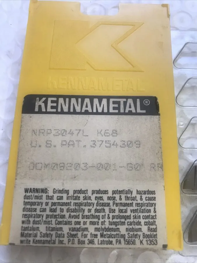Режущий инструмент KENNAMETAL NRP CARBIDE GROOVING INSERT NRP3047L Grade K68 — фото лота 1