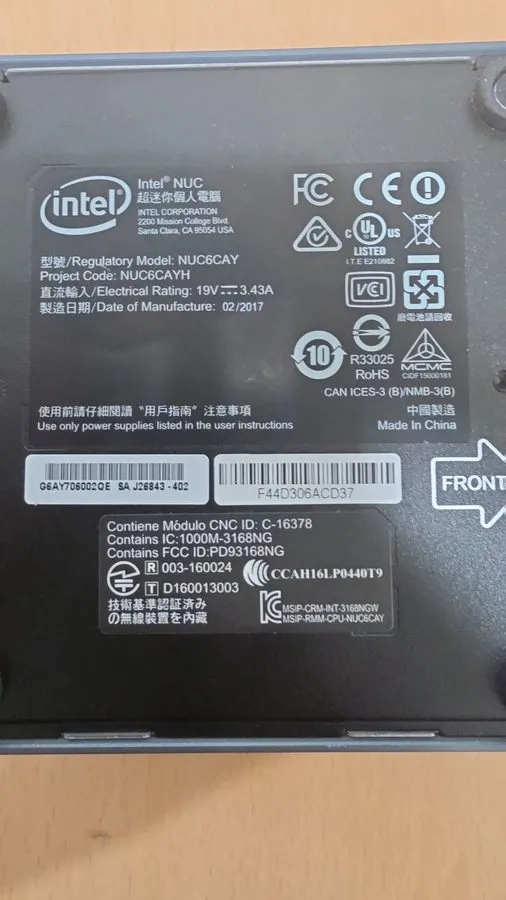 SSD-накопитель Intel NUC6CAY Micro Celeron J3455 1.50 GHz 8 GB RAM No SSD/OS/AC