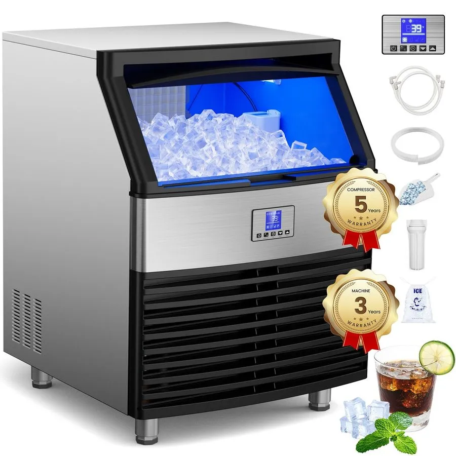 Льдогенератор Commercial Ice Maker Machine 450LBS/24H, Stainless Steel Undercoun