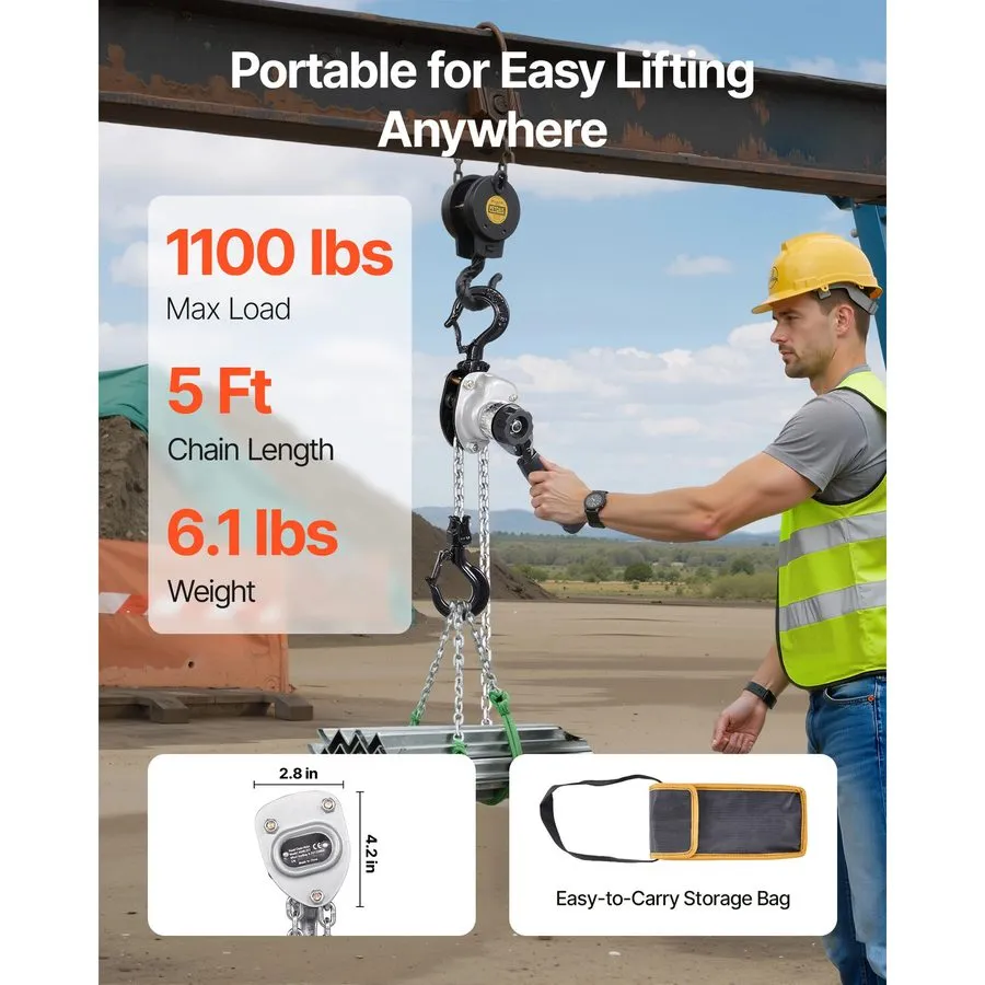 Таль 0.5T/0.25T Manual Lever Chain Hoist 5/10/20 FT Lift G80 Alloy Steel Chain w — фото лота 2