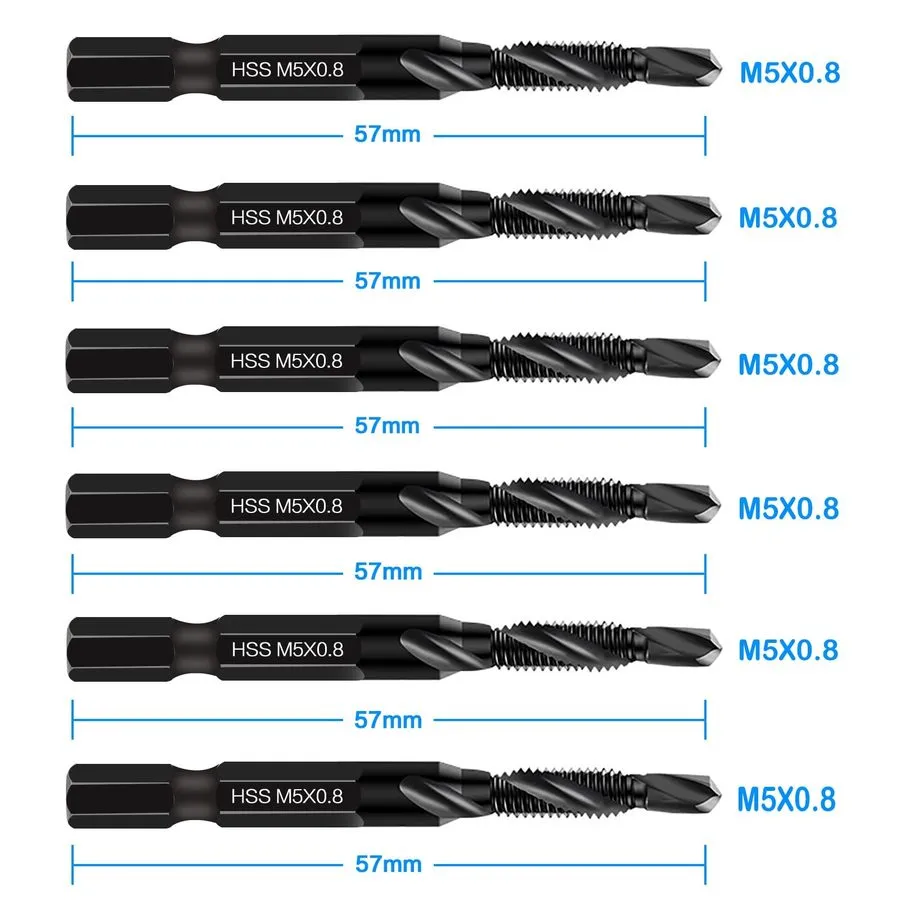 Режущий инструмент M5 Combination Drill Taps Bit Set M5x0.8 AntiRust 1/4 Inch He