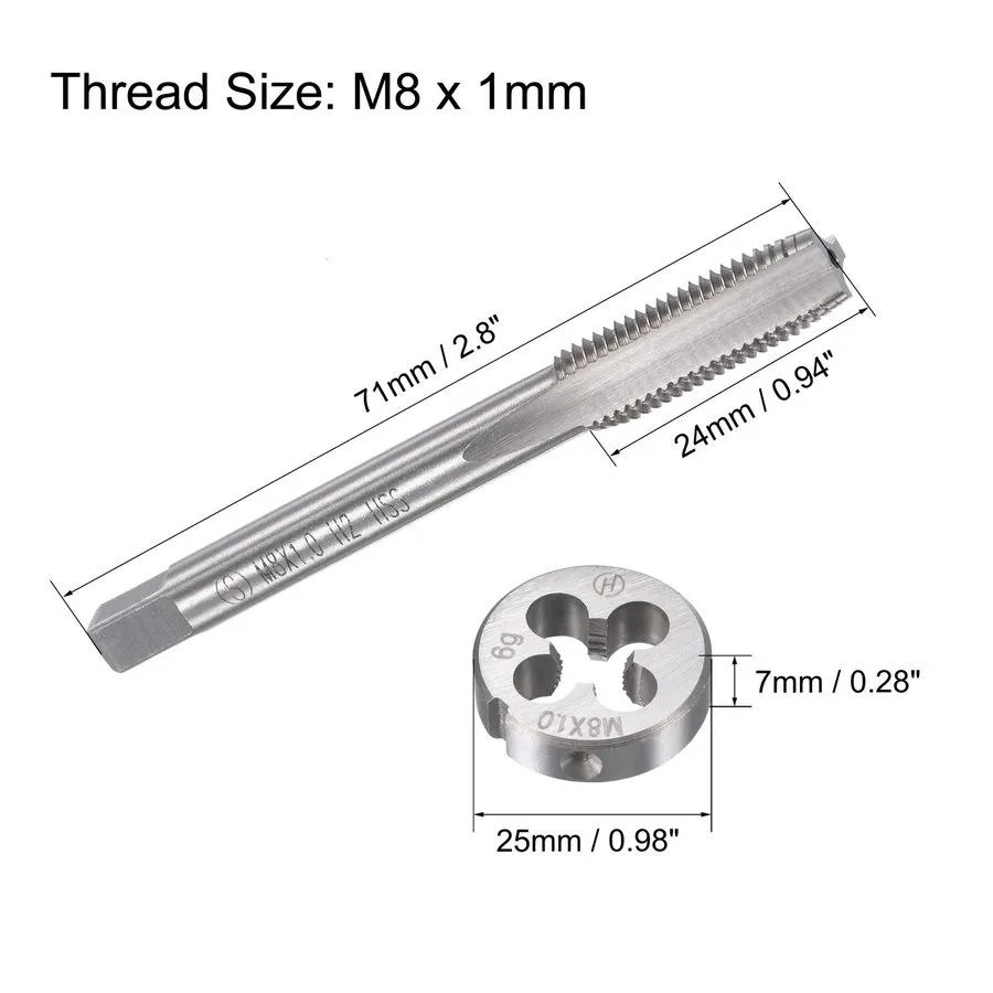 Режущий инструмент M8x1mm Metric Tap and Die Set HSS Machine Thread Tap with Rou — фото лота 1
