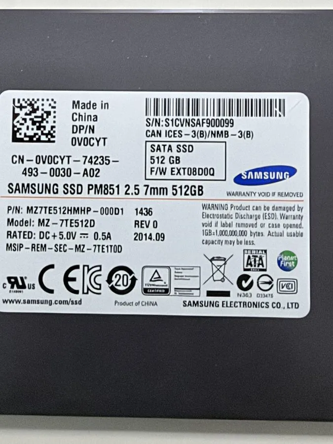 SSD-накопитель Samsung PM851 512GB SSD SATA 2.5 MZ7TE512HMHP-000D1 MZ-7TE512D — фото лота 1