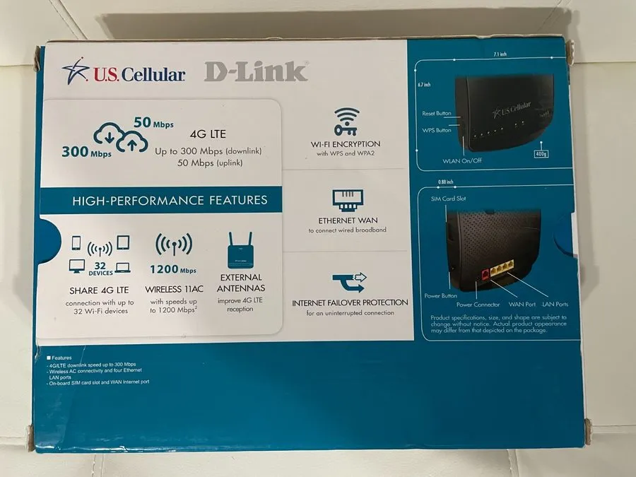 Маршрутизатор D-Link DWR-961 US Cellular 4G LTE Wireless Router AC1200 Complete