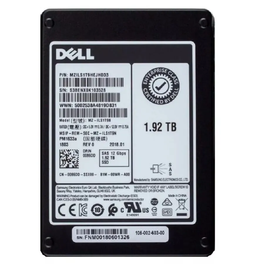 SSD-накопитель DELL Samsung PM1633a 1.92TB SAS SSD Solid State Drive MZ-ILS1T9B 