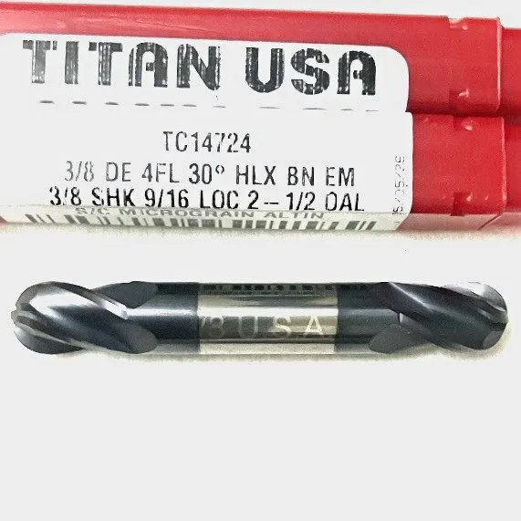 Режущий инструмент Titan USA 3/8" 4FL Carbide Double End Mill Stub Ball Nose AlT