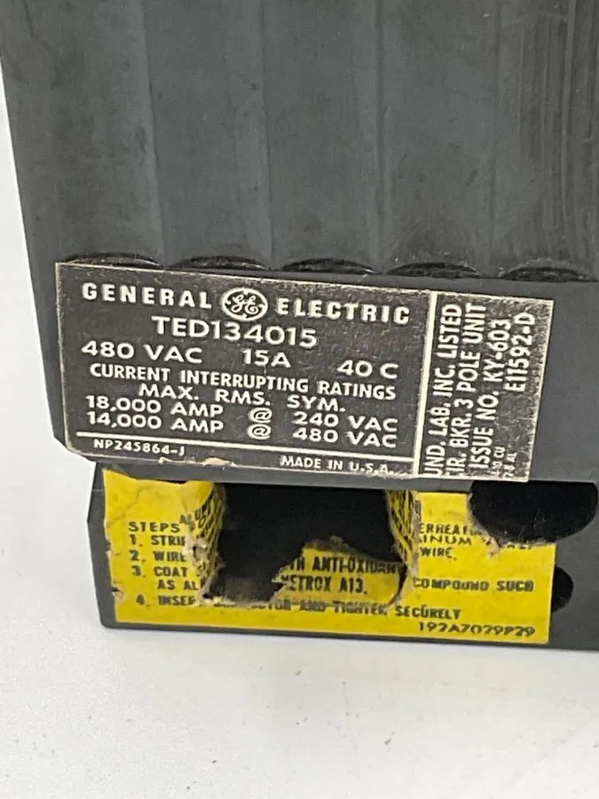 Автоматический выключатель GE TED134015 15A 3-Pole 480V AC E-Frame Circuit Break
