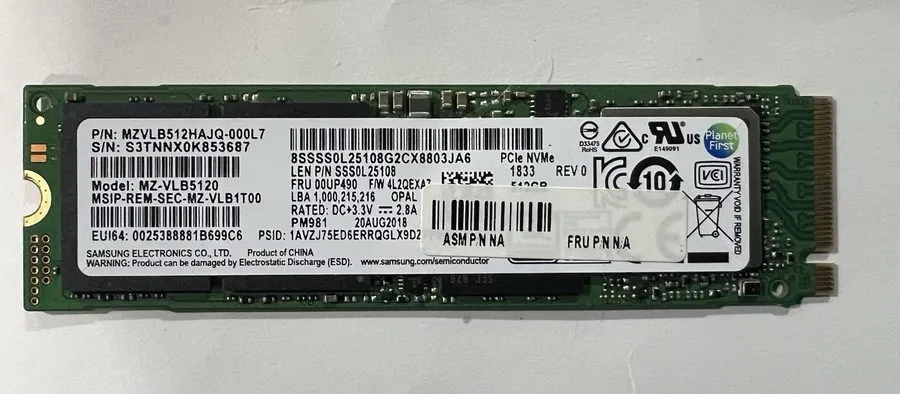 SSD-накопитель Samsung PM981 512GB NVMe M.2 2280 SSD MZVLB512HBJQ 100% Health