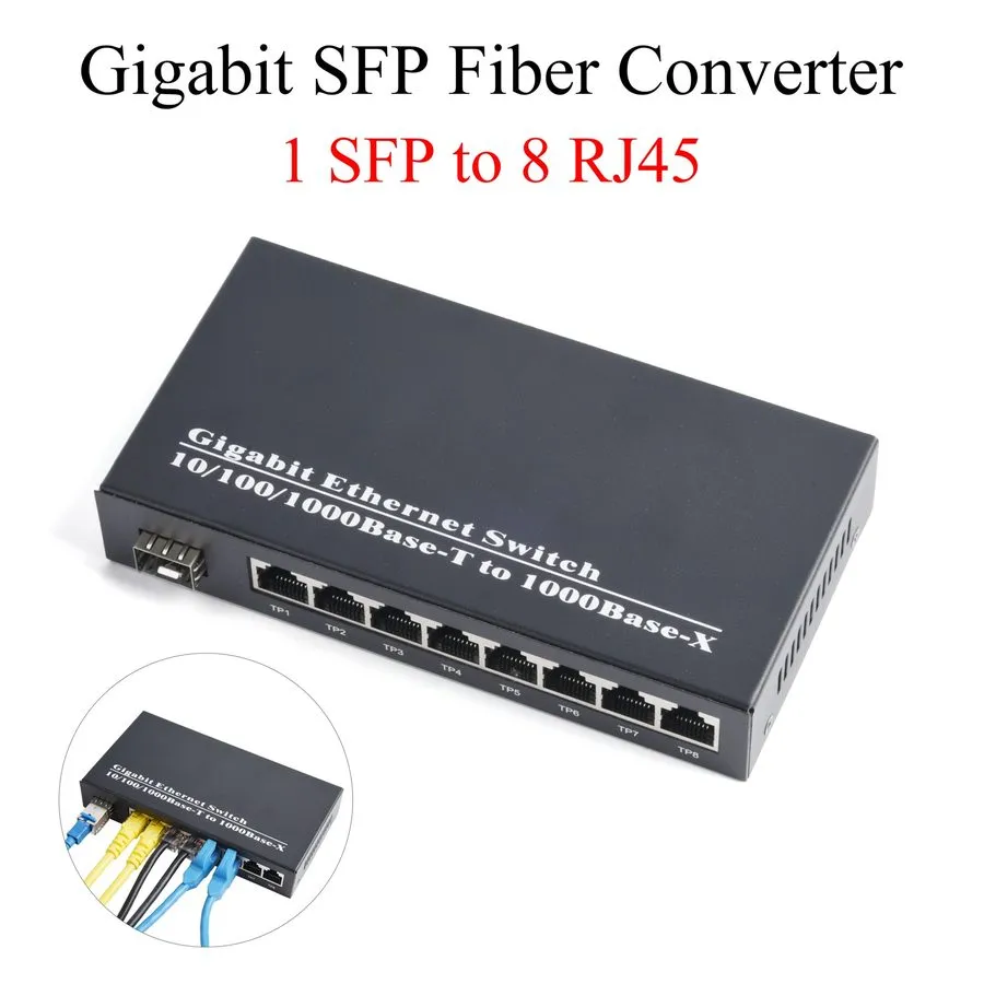 Медиаконвертер Gigabit SFP Media Converter 1 SFP to 8 RJ45 With 3KM/20KM LC/SC S