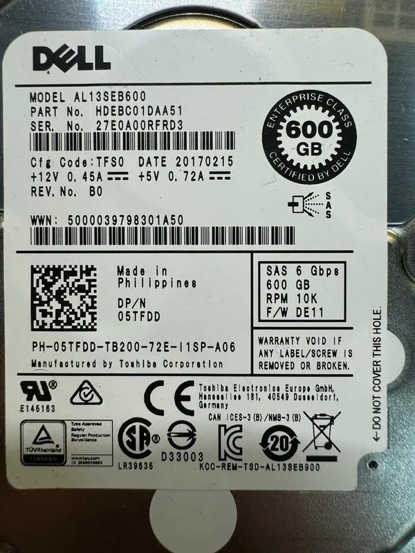 Жёсткий диск HP Toshiba 600GB 2.5" 6G 10K SAS HDD Hard Drive EG0600FCSPL AL13SEB — фото лота 3