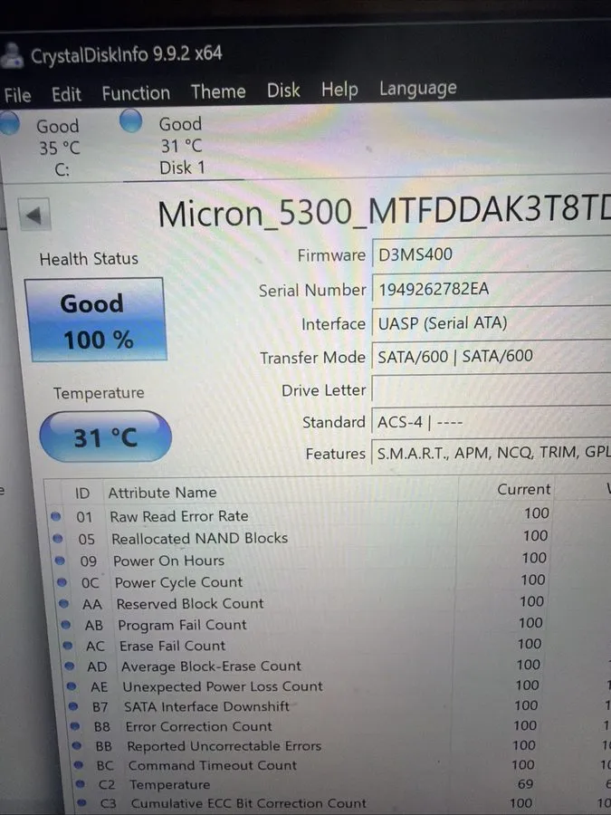 SSD-накопитель Dell 59YY0 Micron MTFDDAK3T8TDT 3.84TB 2.5" 6Gbps Mixed Use SED S — фото лота 1