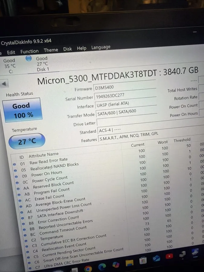 SSD-накопитель Dell 59YY0 Micron MTFDDAK3T8TDT 3.84TB 2.5" 6Gbps Mixed Use SED S — фото лота 2
