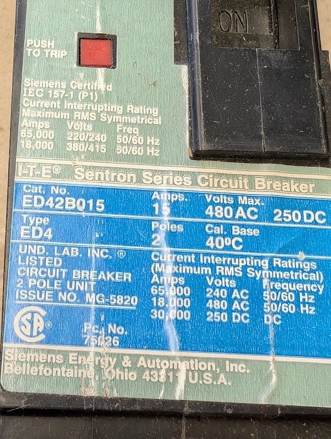 Автоматический выключатель Siemens ED42B015 Sentron Series Circuit Breaker 15A 2