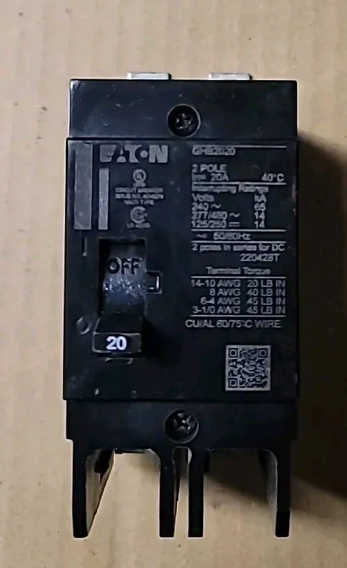 Автоматический выключатель EATON CUTLER-HAMMER GHB2020 2 POLE 20 AMP 480v CIRCUI