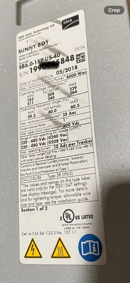 Инвертор SMA Sunny Boy SB6.0-1 SP-US-40 6000W Grid Tie Solar Inverter — фото лота 3