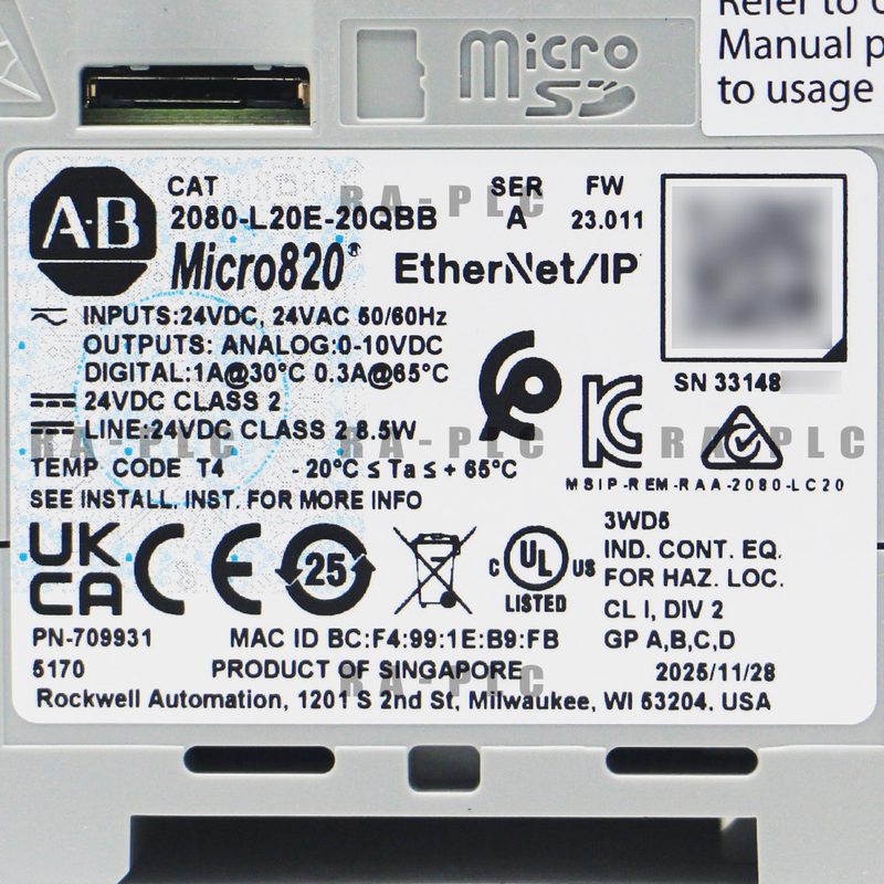 ПЛК Allen-Bradley 2080-L20E-20QBB