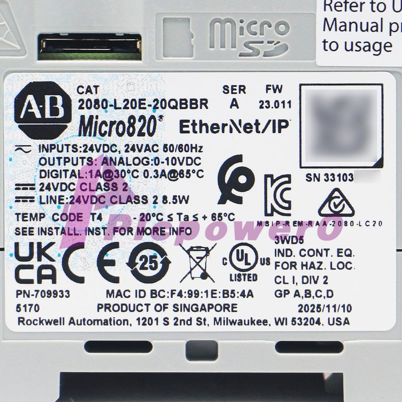 ПЛК Allen-Bradley 2080-L20E-20QBBR