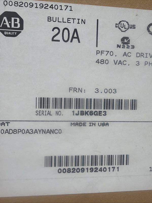 Частотный преобразователь Allen-Bradley 20AD8P0A3AYNANC0