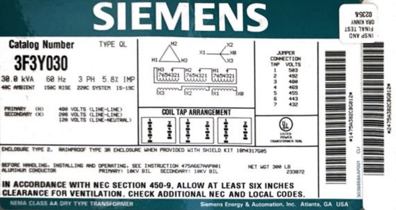 Трансформатор Siemens 3F3Y030