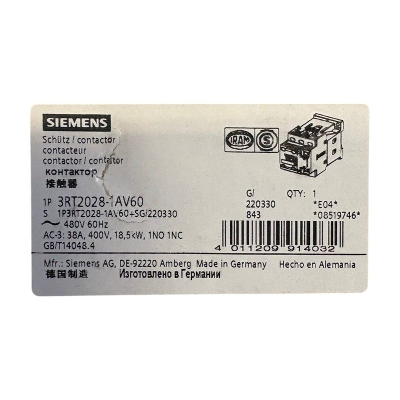 Контактор Siemens 3RT2028-1AV60