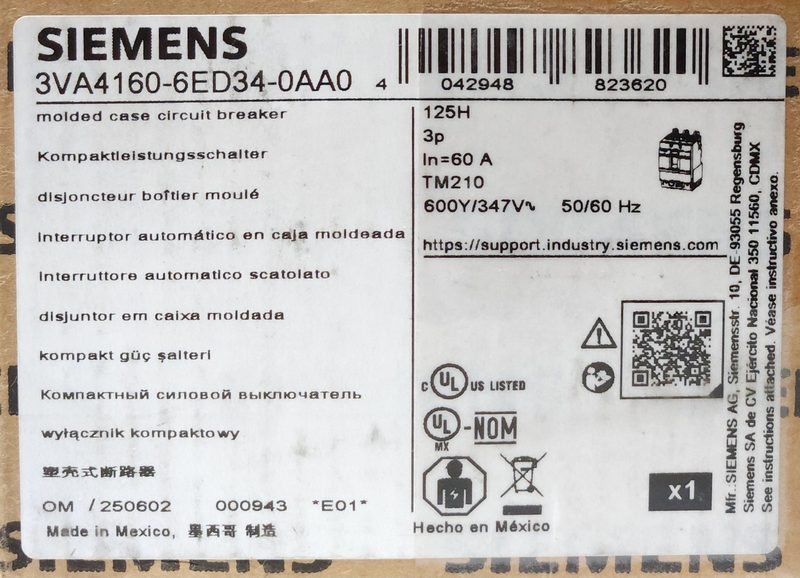 Автоматический выключатель Siemens 3VA4160