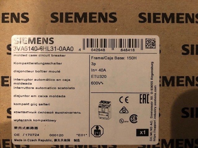 Автоматический выключатель Siemens 3VA6140-6HL31-0AA0