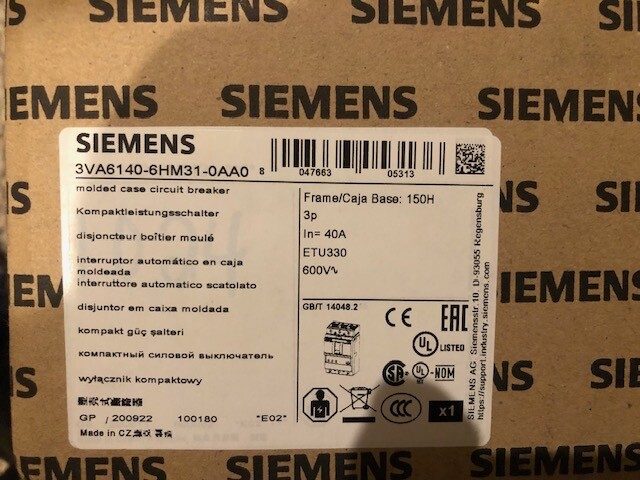 Автоматический выключатель Siemens 3VA6140-6HM31-0AA0