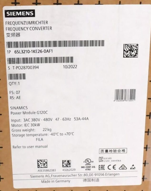 Частотный преобразователь Siemens 6SL3210-1KE26-0AF1