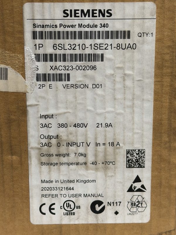 Частотный преобразователь Siemens 6SL3210-1SE21-8UA0
