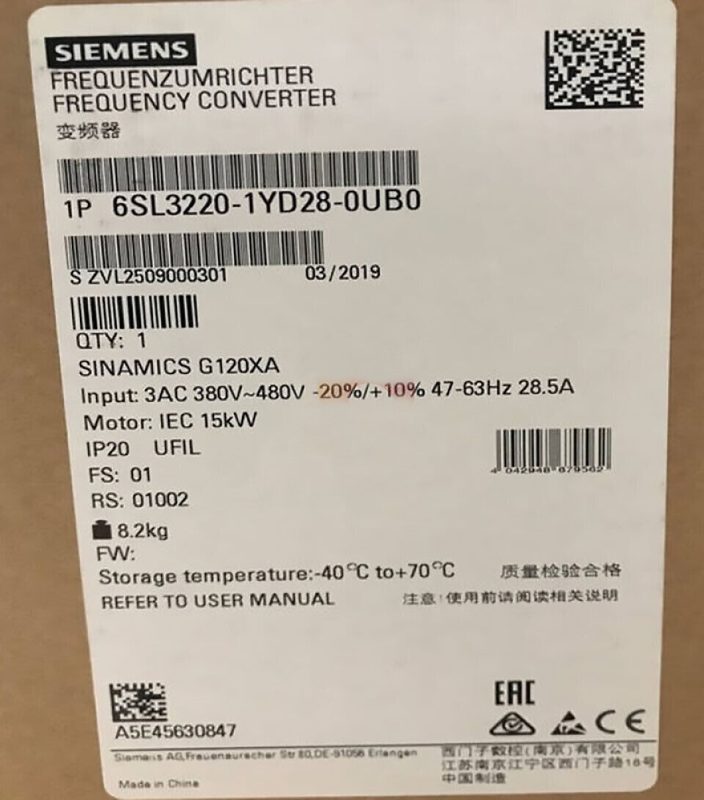 Частотный преобразователь Siemens 6SL3220-1YD28-0UB0
