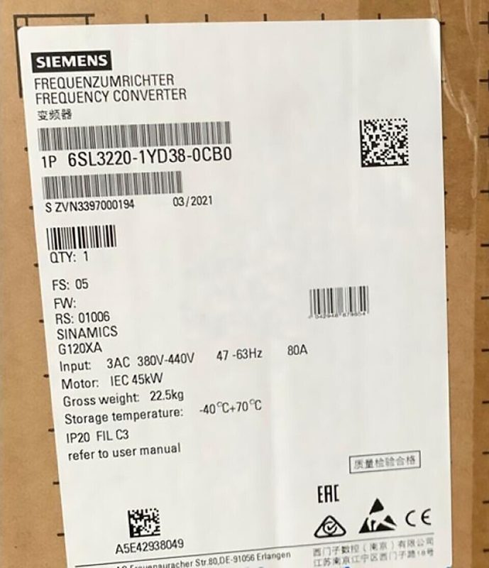 Частотный преобразователь Siemens 6SL3220-1YD38-0UB0