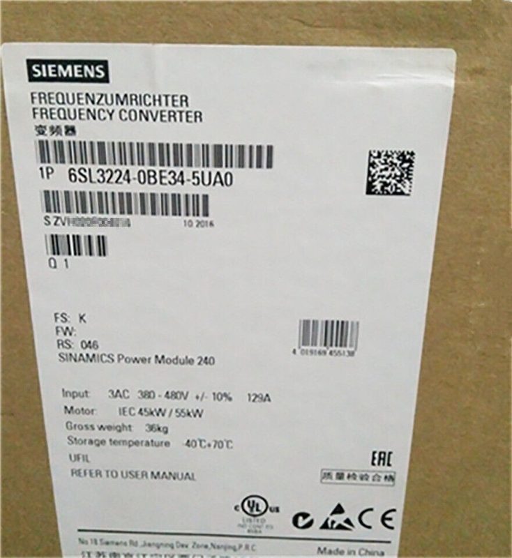 Частотный преобразователь Siemens 6SL3224-0BE34-5UA0