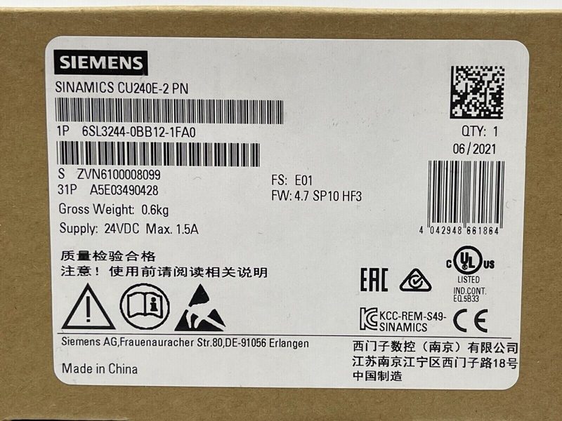 Частотный преобразователь Siemens 6SL3244-0BB12-1FA0