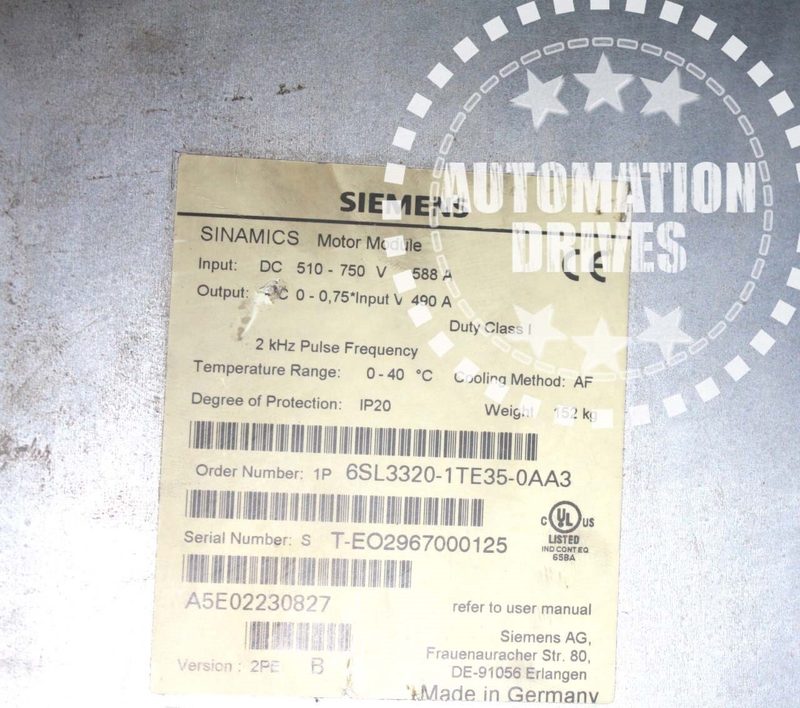 Частотный преобразователь Siemens 6SL3320-1TE35-0AA3