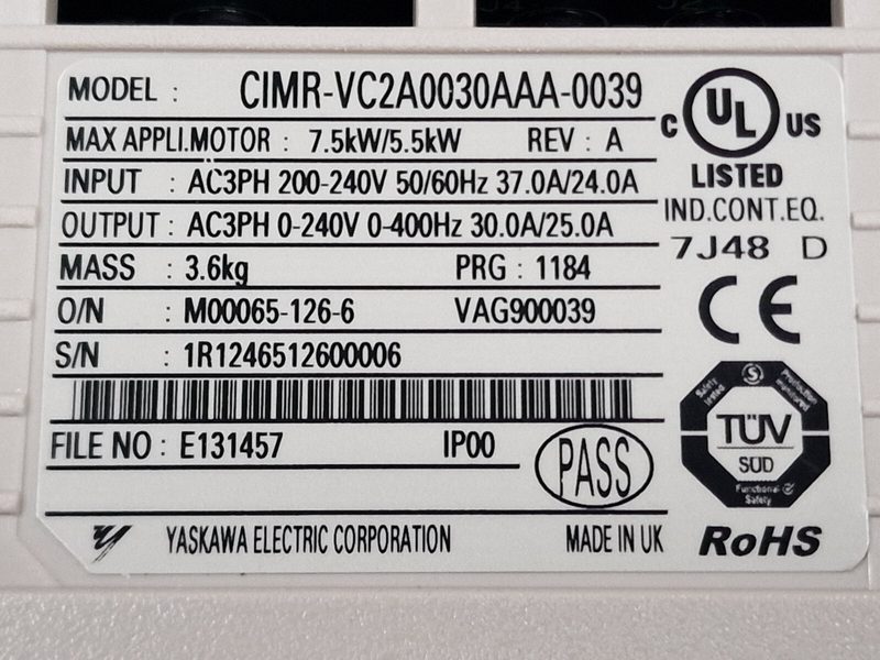Электропривод Yaskawa CIMR-VC2A0030AAA-0039
