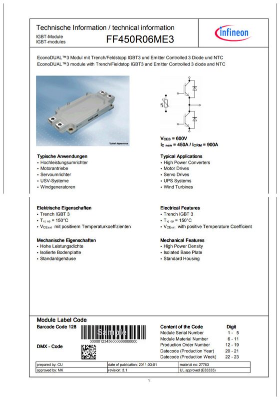 Силовой модуль IGBT FF450R06ME3
