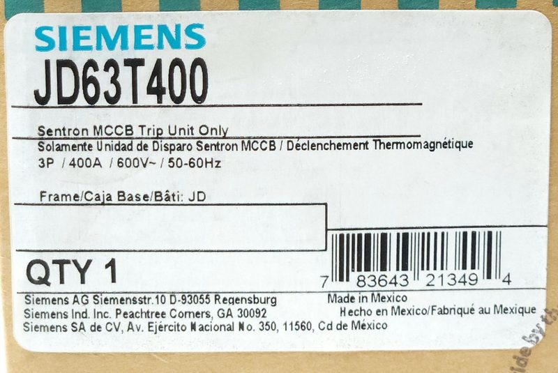 Автоматический выключатель Siemens JD63T400