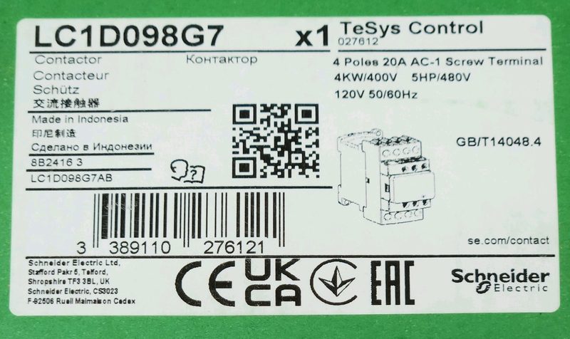 Контактор Schneider LC1D098G7