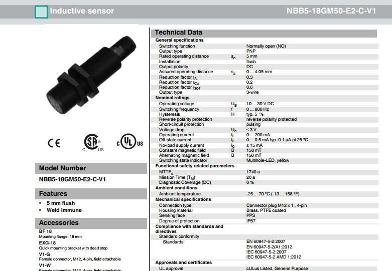 Датчик приближения Pepperl+Fuchs NBB5-18GM50-E2-C-V1