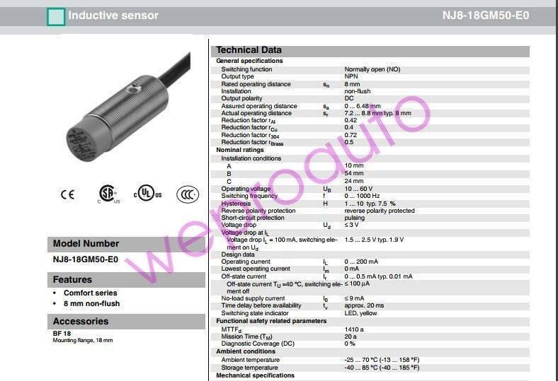 Датчик приближения Pepperl+Fuchs NJ8-18GM50-E0