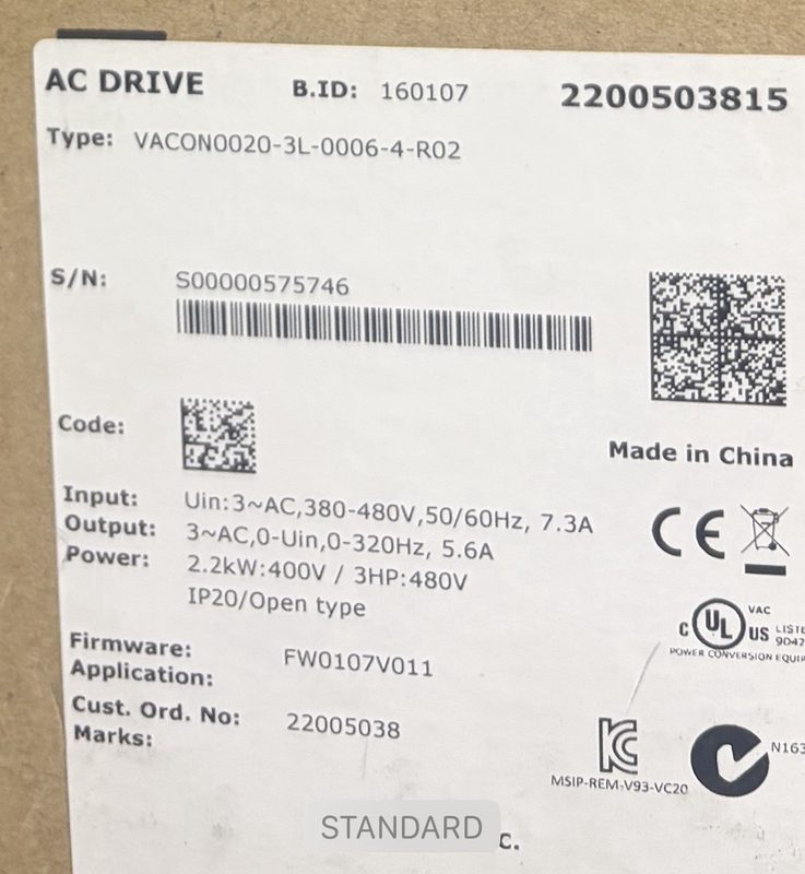 Частотный преобразователь HPE VACON0020-3L-0006-4-R02