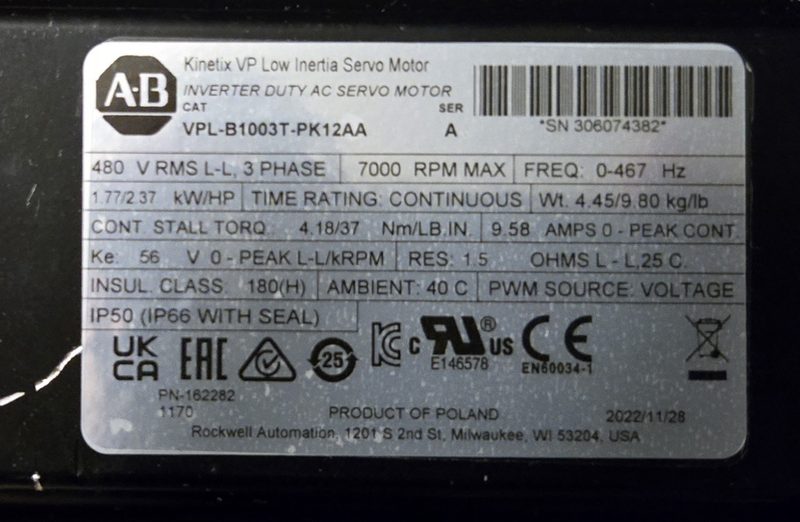 Серводвигатель Allen-Bradley VPL-B1003T-PK12AA