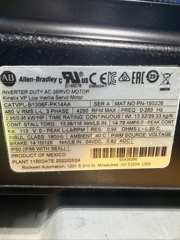 Серводвигатель Allen-Bradley VPL-B1306F-PK12AA